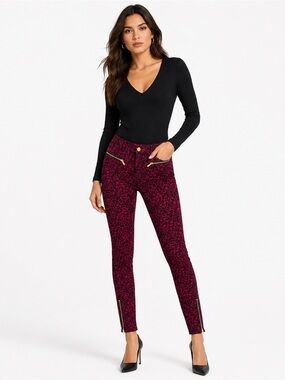 Michael Kors Y2K Leopard Print Skinny Jeans Gold Zip Moto Women’s 6